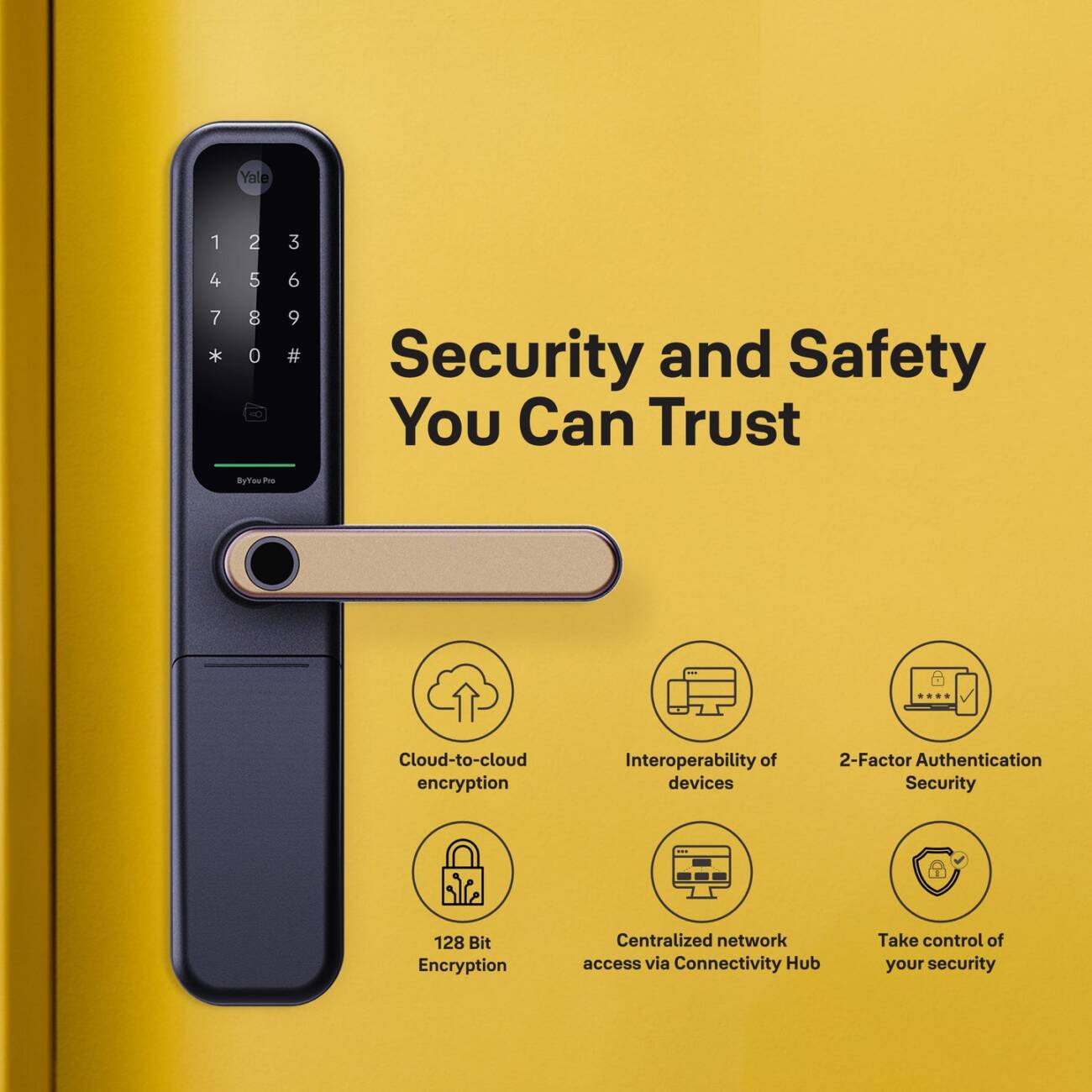 ByYou Mortise Smart Door Lock with 5 Way Unlocking Fingerprints, In-built Bluetooth, PIN Code, RFID Tag, Manual Key (Black/Gold) - Image 3